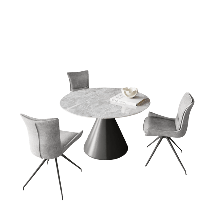 The Verona Grey Round Ceramic Extending Dining Table with 4 Chairs