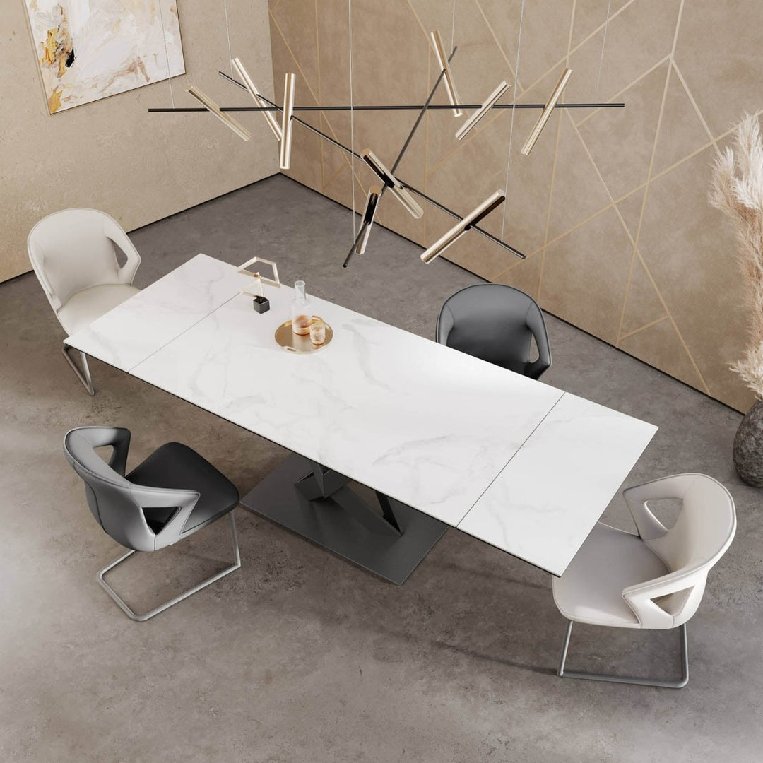 The Solaris White Gloss Ceramic Extending Dining Suite