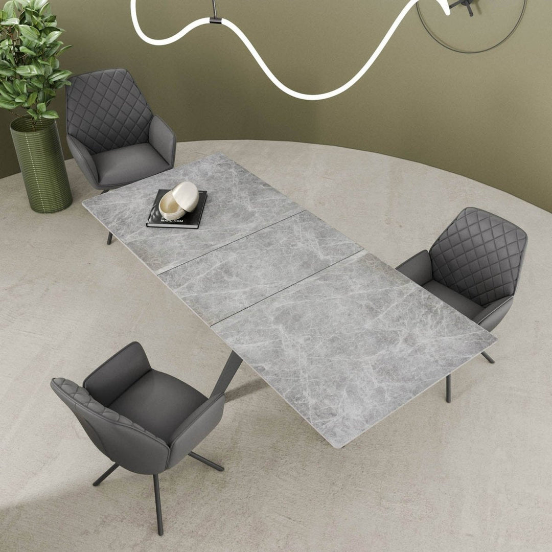 Luxe Grey Ceramic Extendable Dining Table 160-200cm Gloss Finish