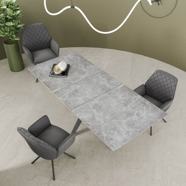 Luxe Grey Ceramic Extendable Dining Table 160-200cm Gloss Finish