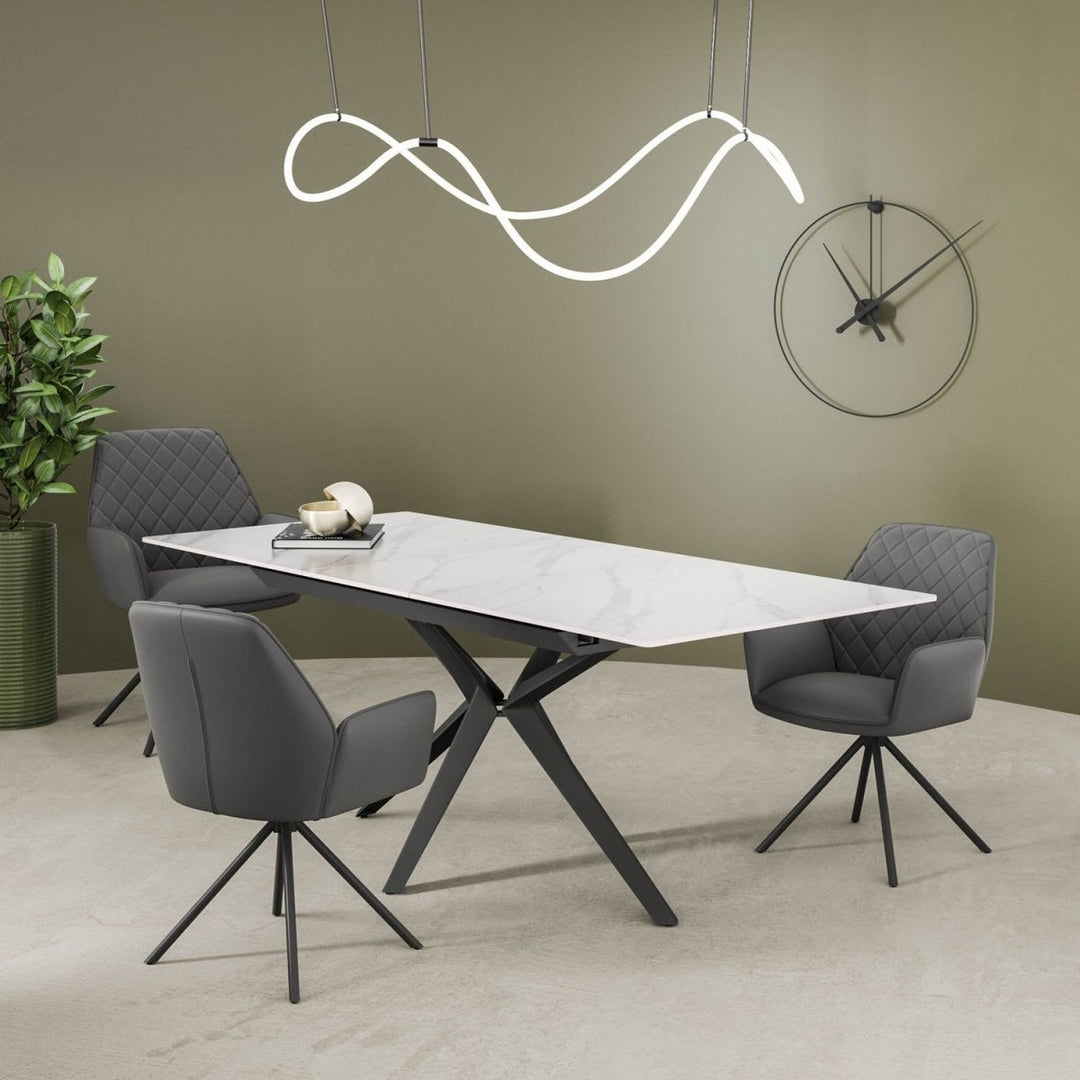 Luxe White Ceramic Extendable Dining Table 160-200cm Gloss Finish