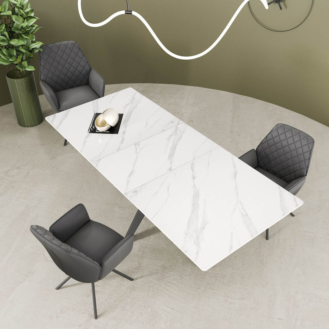 Luxe White Ceramic Extendable Dining Table 160-200cm Gloss Finish