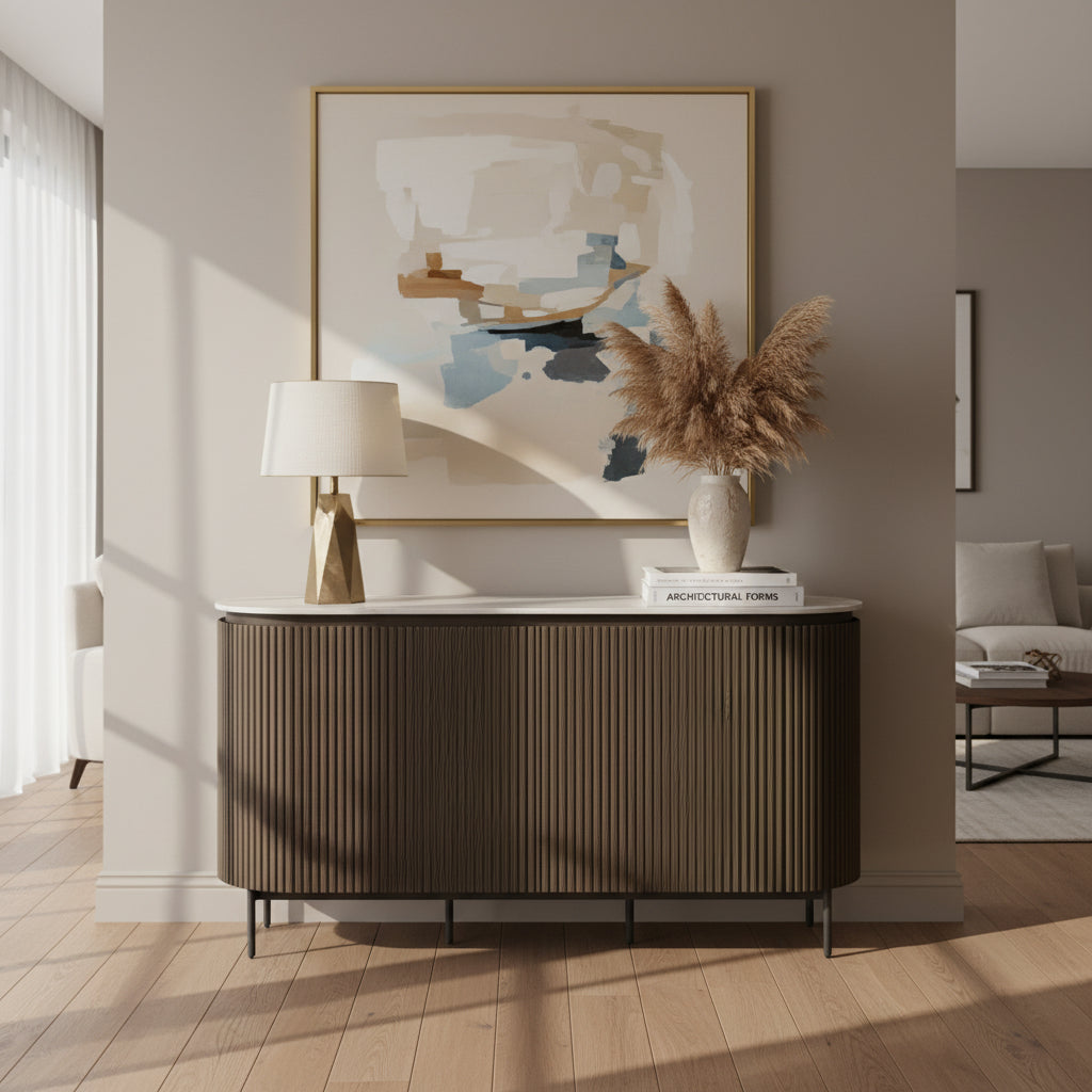 Modena Ivory Grey Travertine Ceramic Sideboard