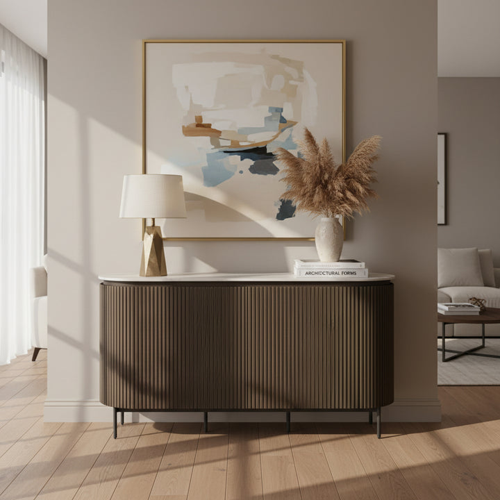 Modena Ivory Grey Travertine Ceramic Sideboard