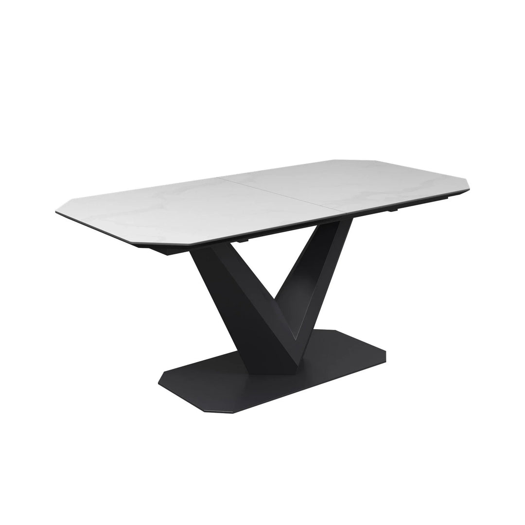 Merlin Matte White Ceramic Extending Dining Table with 6 Faux Leather Dining Chairs