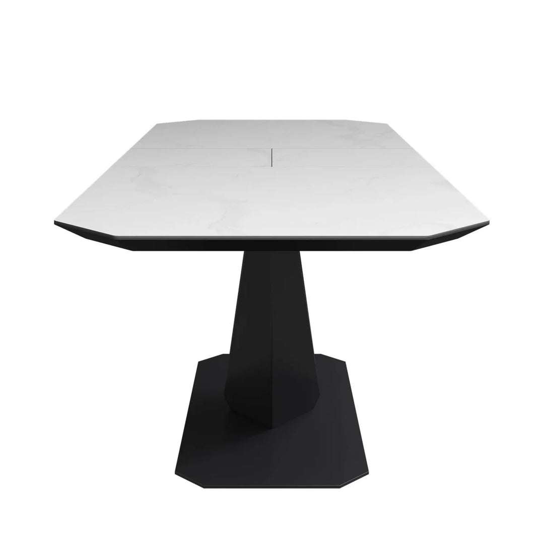 Merlin Matte White Ceramic Extending Dining Table with 6 Faux Leather Dining Chairs
