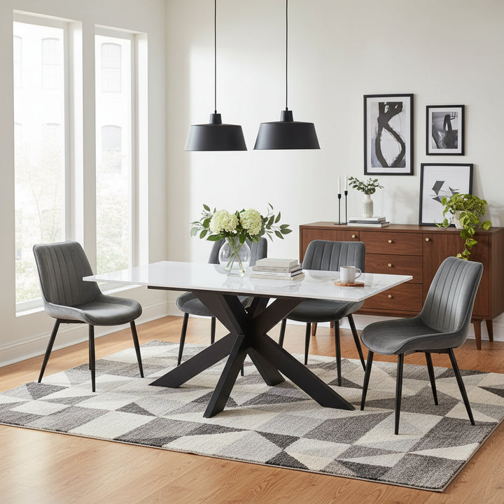 Nordic 1.5m White Dining Table with Slate Grey Pivot Chairs