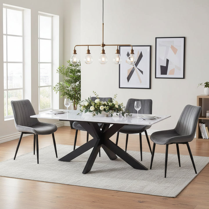 Nordic 1.8m White Dining Table with Slate Grey Pivot Chairs