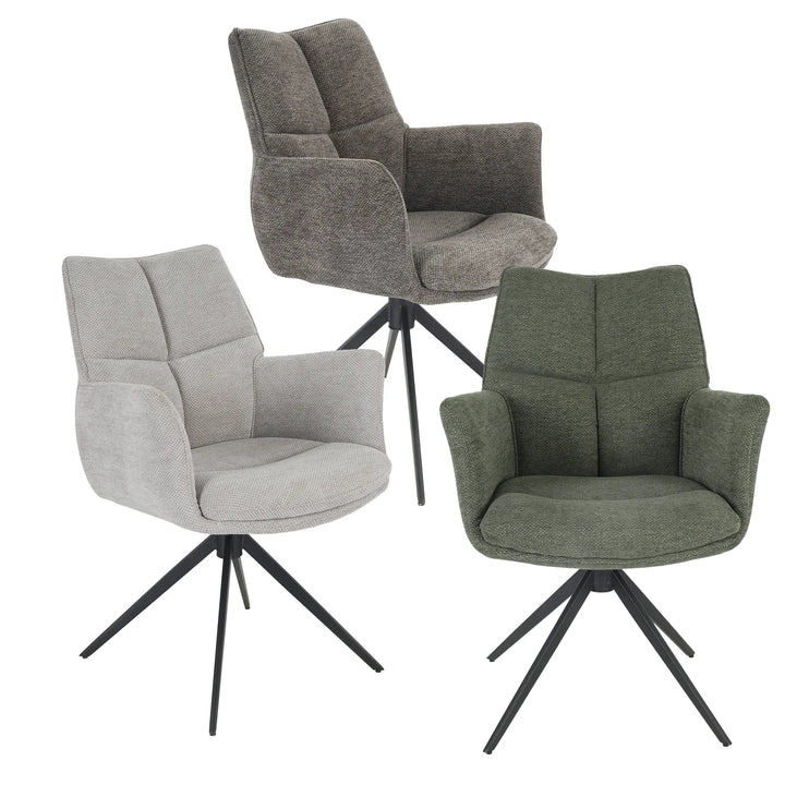 Cameo Dining Table with 4 Perla Carver Swivel Chairs