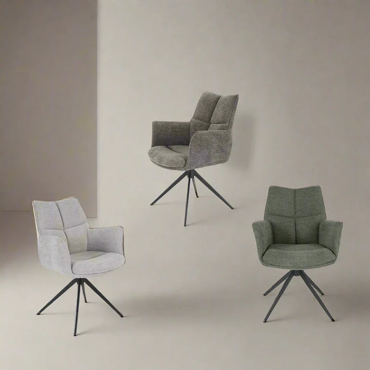 Cameo Dining Table with 4 Perla Carver Swivel Chairs