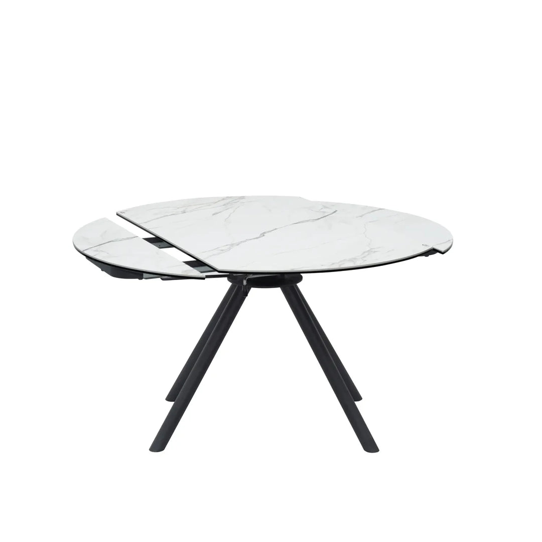 Opalstone Round Extendable Dining Table Premium White Ceramic Finish