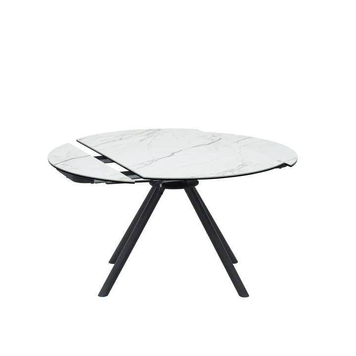 Opalstone Round Extendable Dining Table Premium White Ceramic Finish