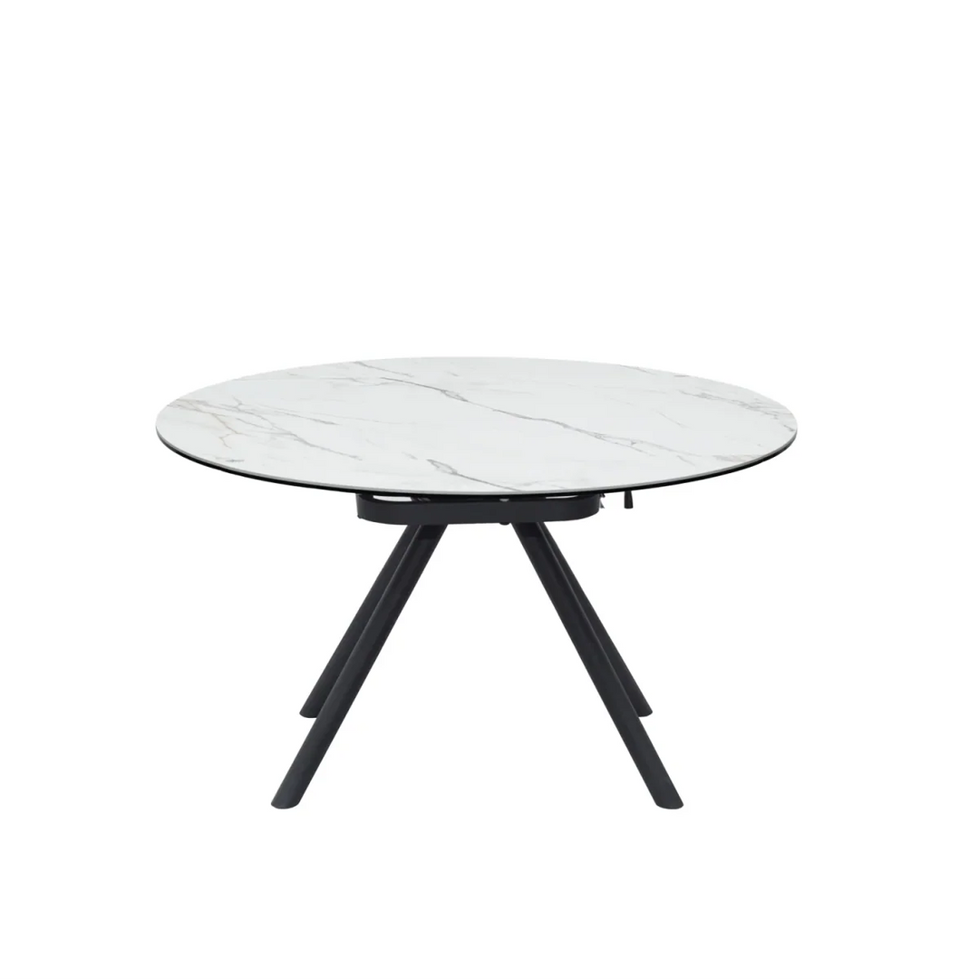 Opalstone Round Extendable Dining Table Premium White Ceramic Finish
