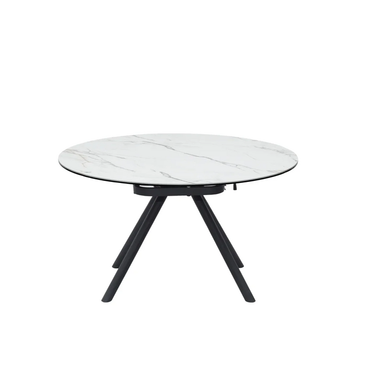 Opalstone Round Extendable Dining Table Premium White Ceramic Finish