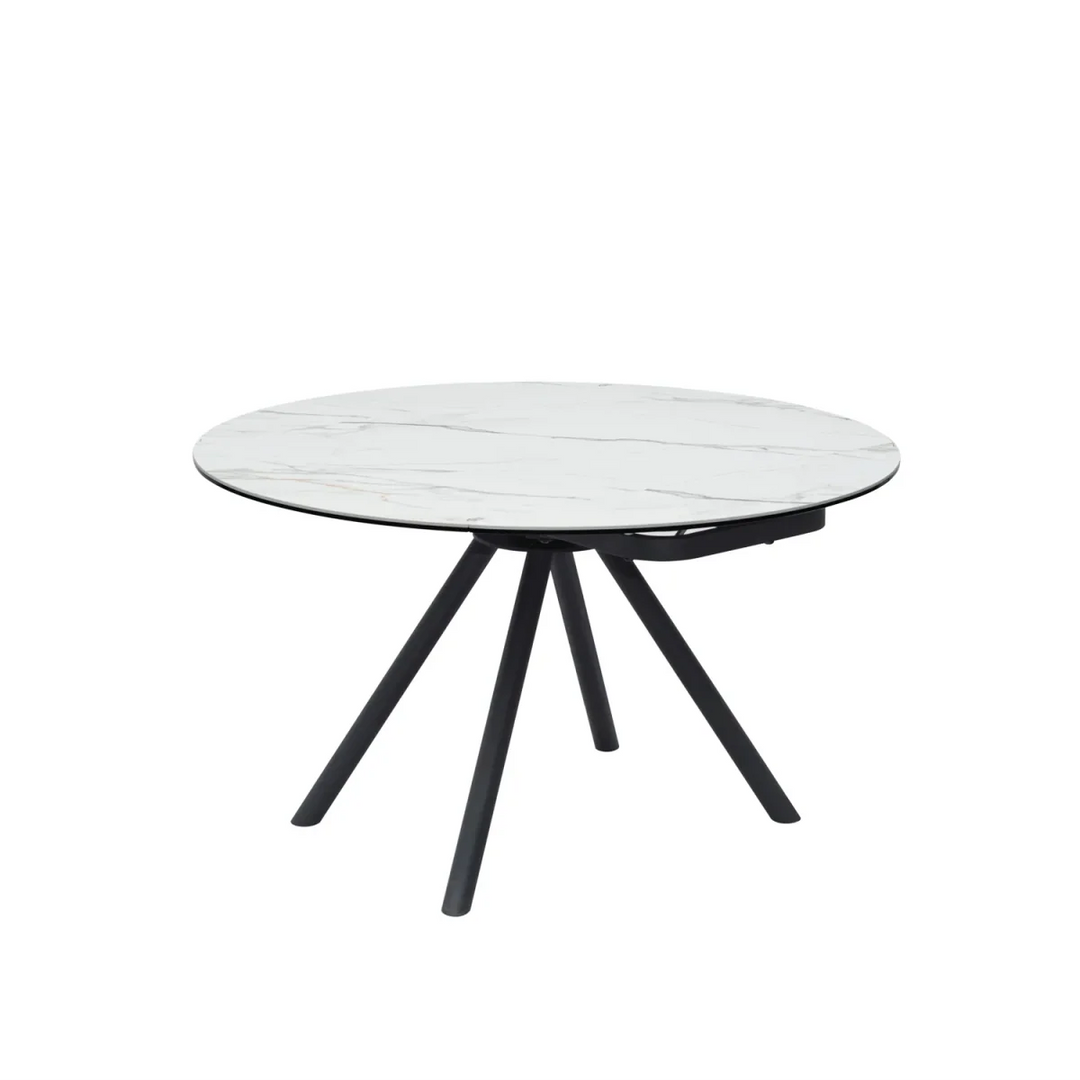 Opalstone Round Extendable Dining Table Premium White Ceramic Finish