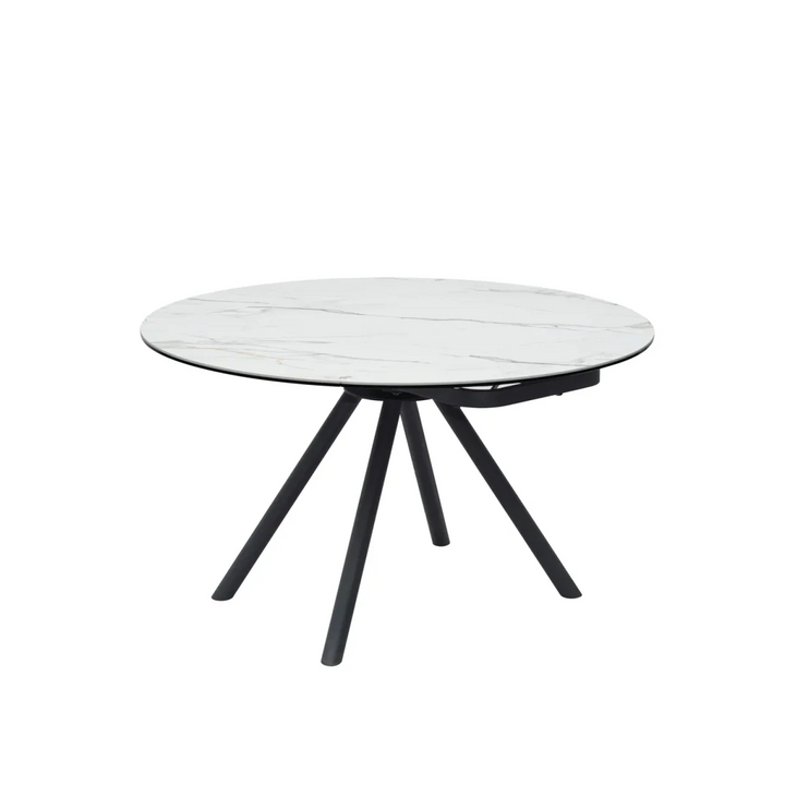 Opalstone Round Extendable Dining Table Premium White Ceramic Finish