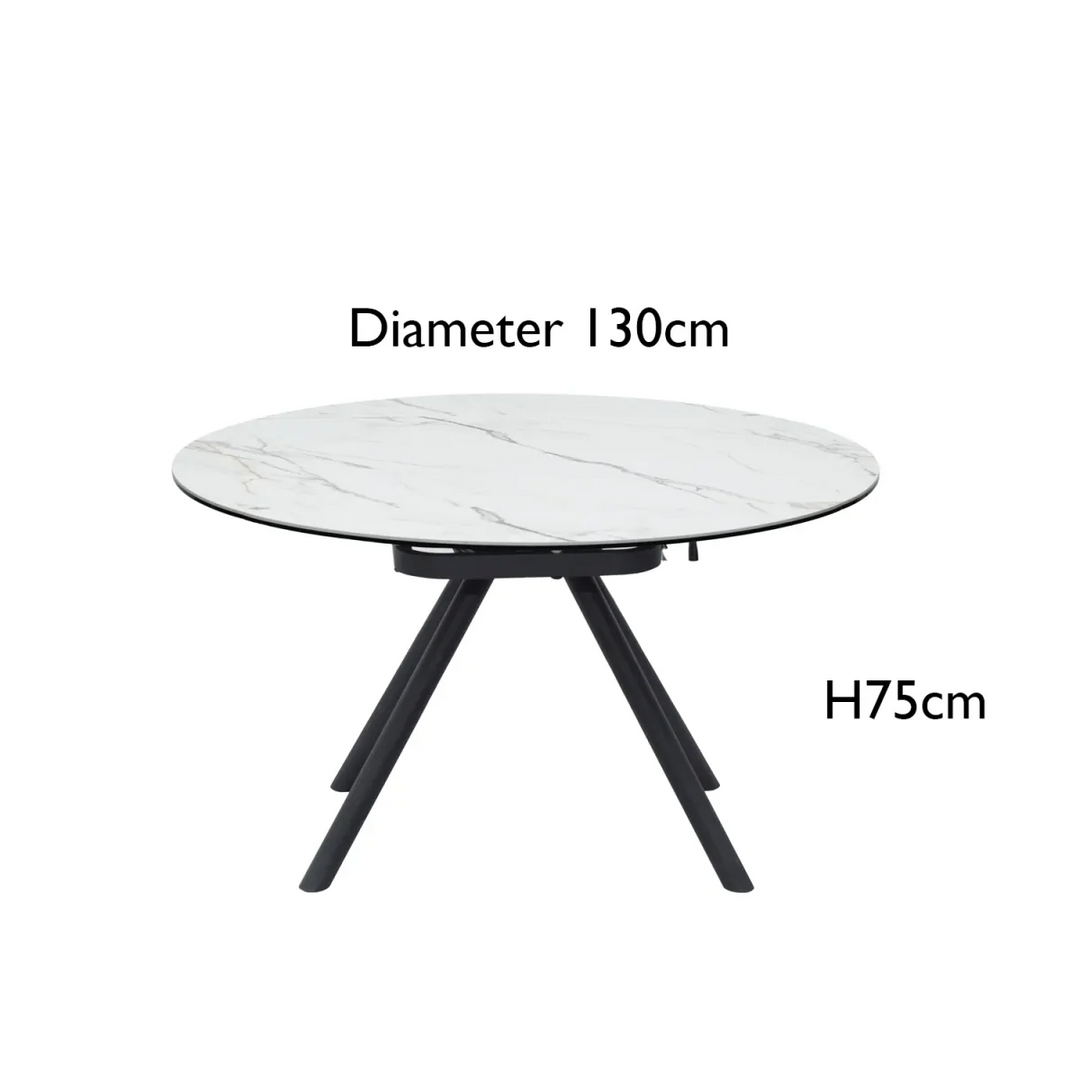 Opalstone Round Extendable Dining Table Premium White Ceramic Finish