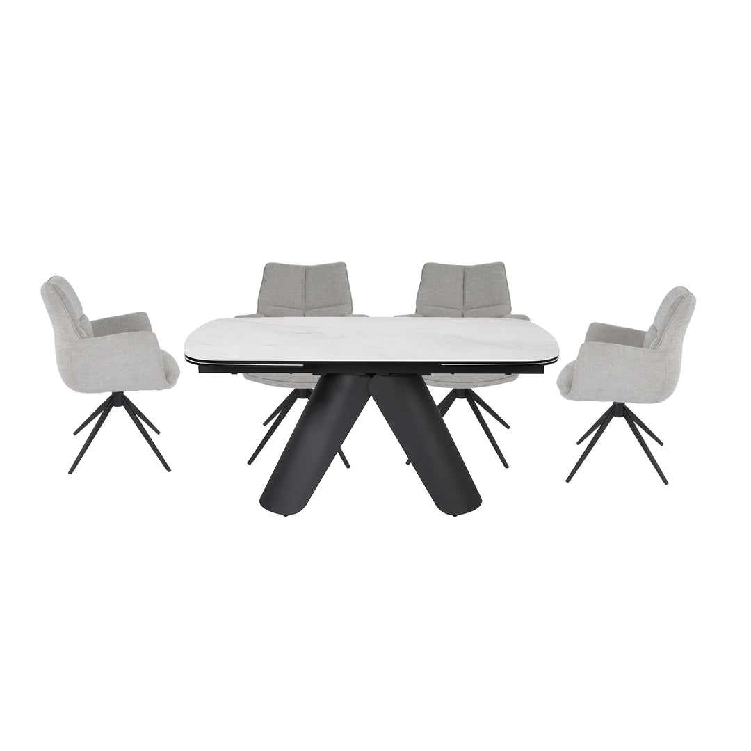 Cameo Dining Table with 4 Perla Carver Swivel Chairs