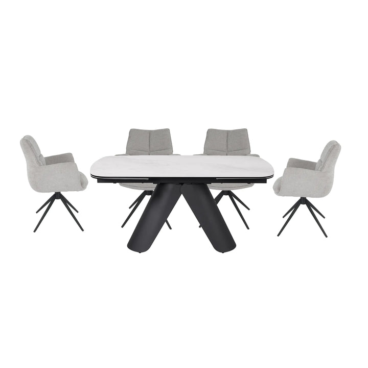Cameo Dining Table with 4 Perla Carver Swivel Chairs
