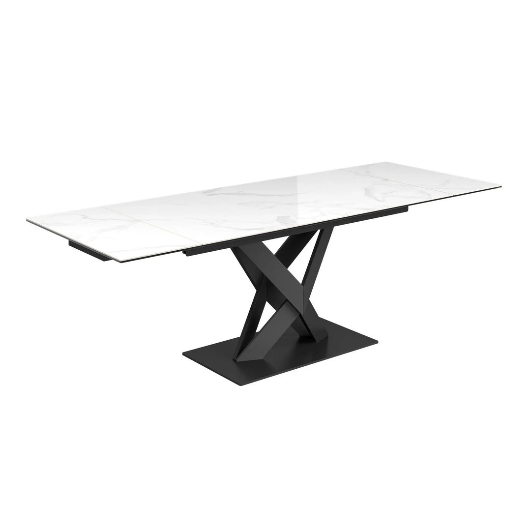 Kenzoa White Gloss Ceramic Extending Dining Table Set