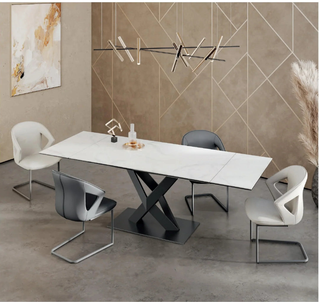 Kenzoa White Gloss Ceramic Extending Dining Table Set