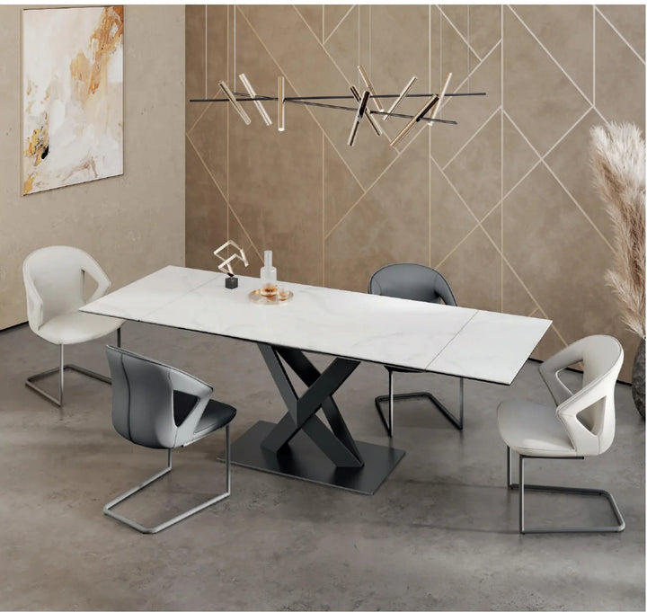 Kenzoa White Gloss Ceramic Extending Dining Table Set