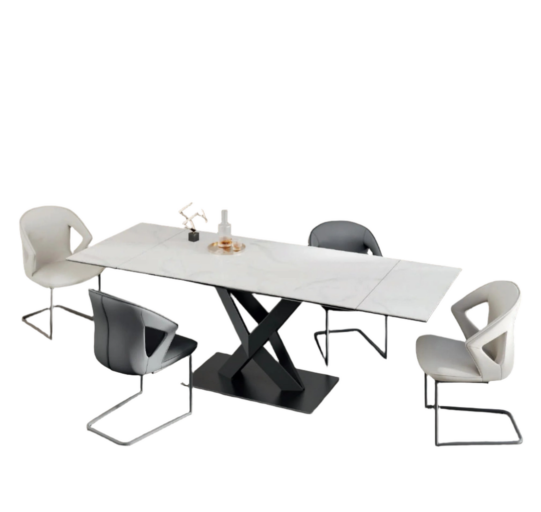 Kenzoa White Gloss Ceramic Extending Dining Table Set