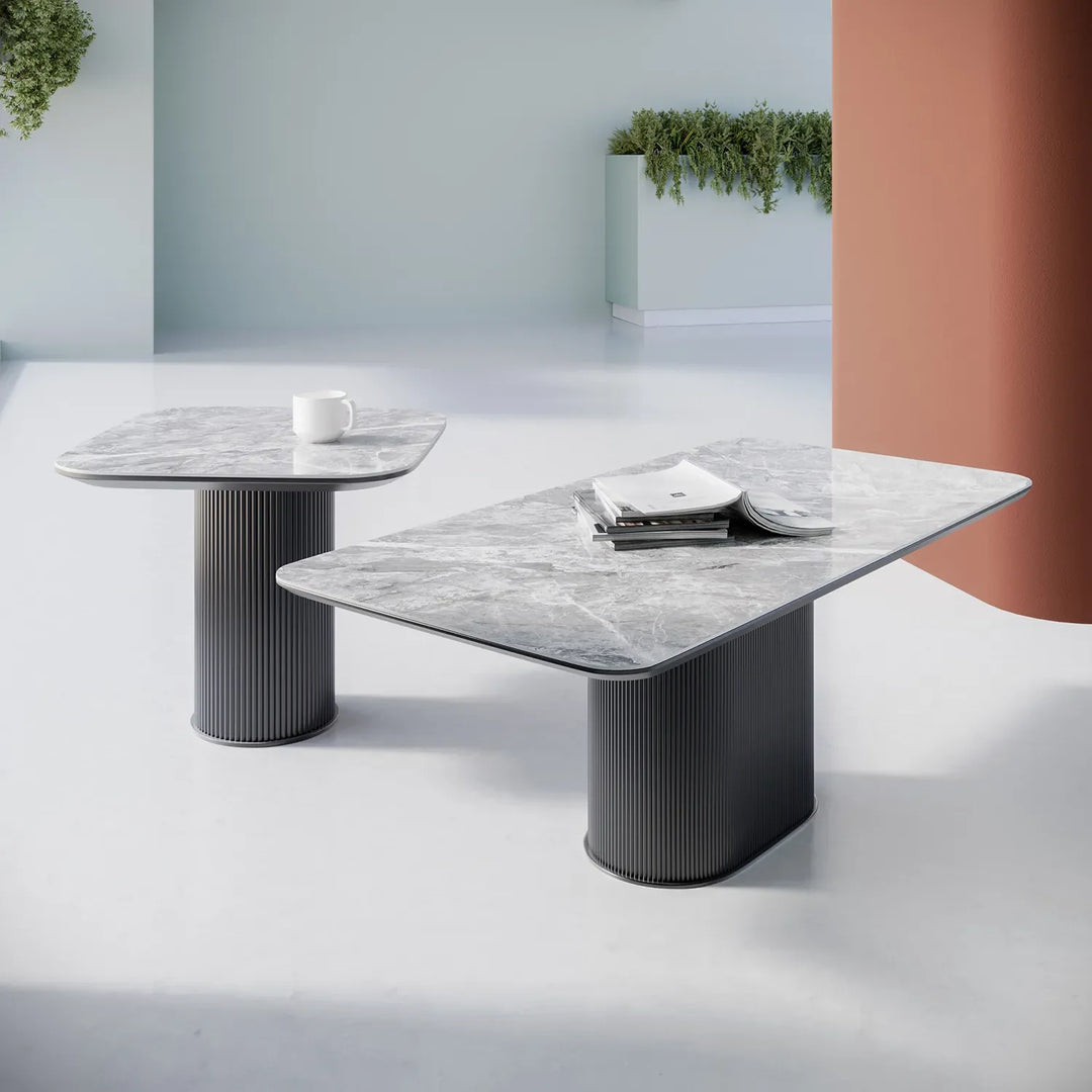 Modern Light Grey Marble-Effect Coffee Table