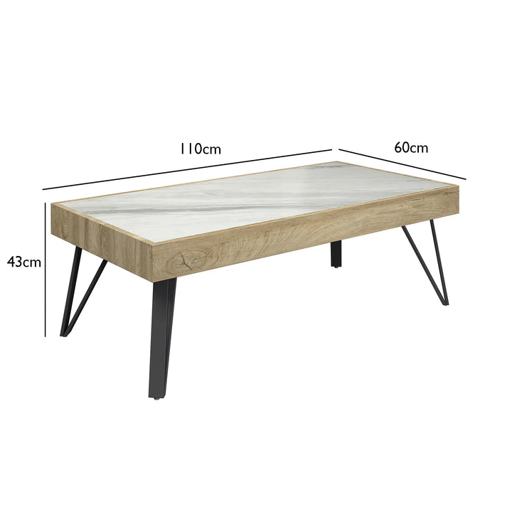 The Elara White Ceramic & Wooden Coffee Table