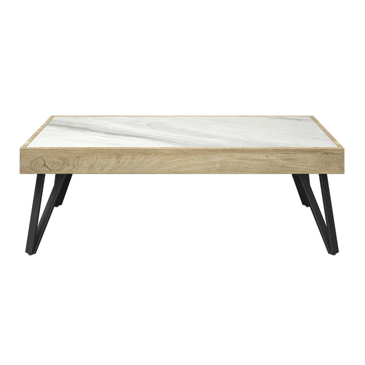 The Elara White Ceramic & Wooden Coffee Table