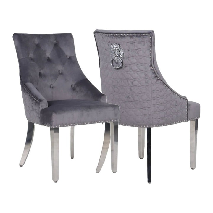 Vittoria 1.8M Marble Dining Table Set with Grey Roma Chairs