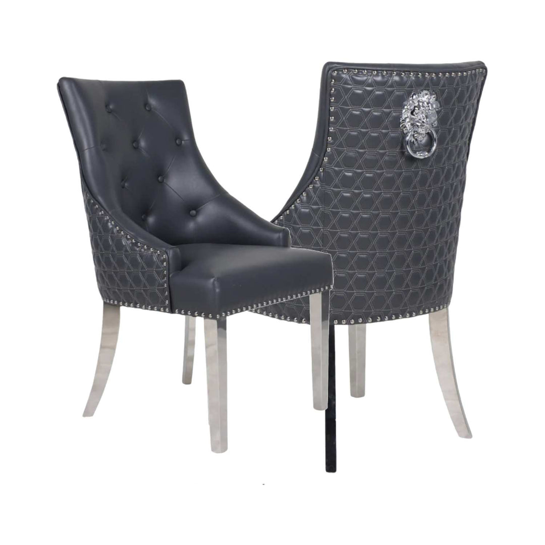 Vittoria 1.8M Marble Dining Table Set with Grey Roma Chairs