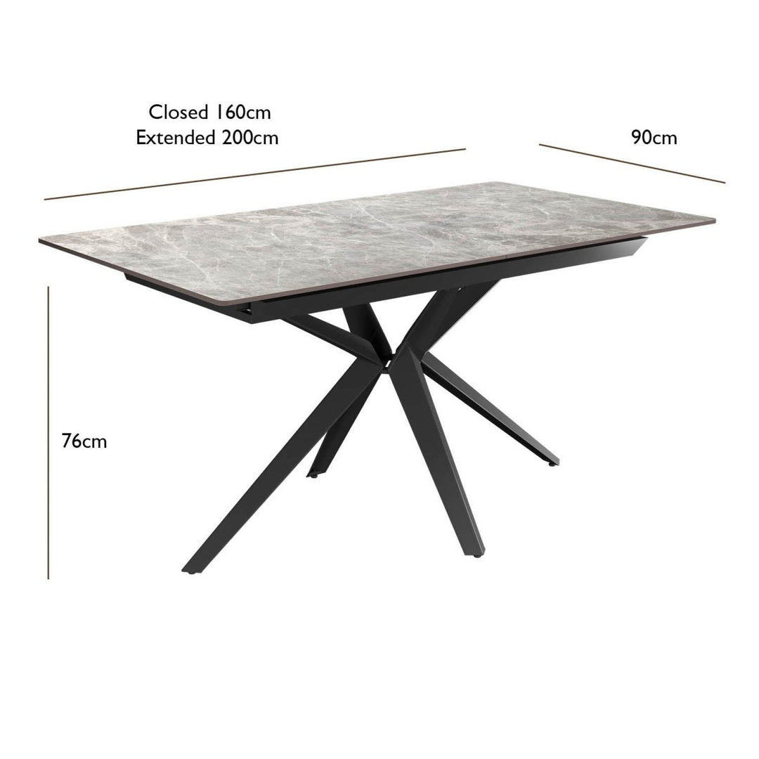 Lina 120-200cm Grey Gloss Ceramic Extending Dining Set