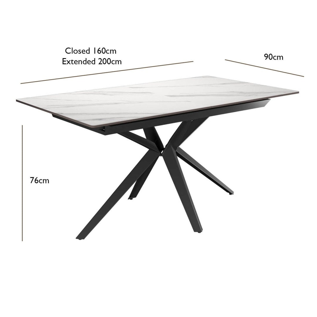 Luxe White Ceramic Extendable Dining Table 160-200cm Gloss Finish