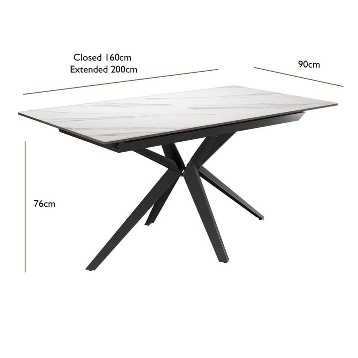 Luxe White Ceramic Extendable Dining Table 160-200cm Gloss Finish