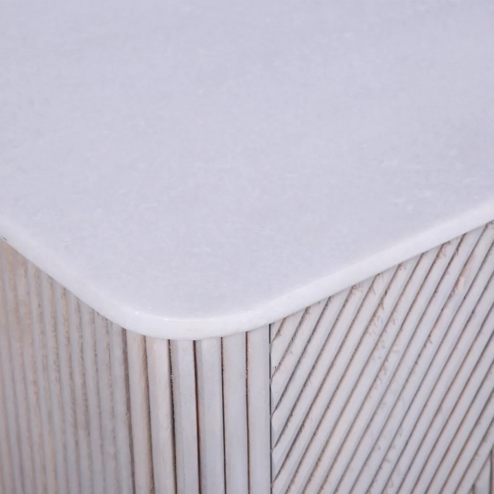 Fluted Mango Wood Console with White Marble Top