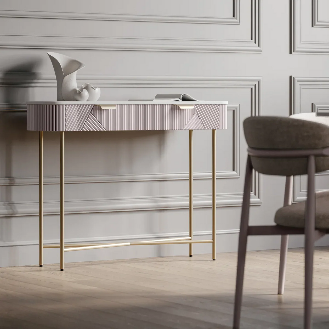 Fluted Mango Wood Console with White Marble Top