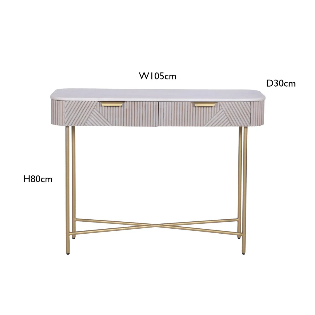Fluted Mango Wood Console with White Marble Top
