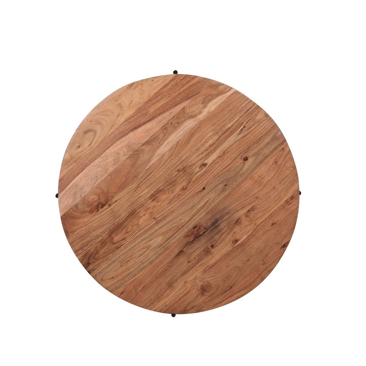 Modern Industrial Round Coffee Table - Natural Acacia Wood