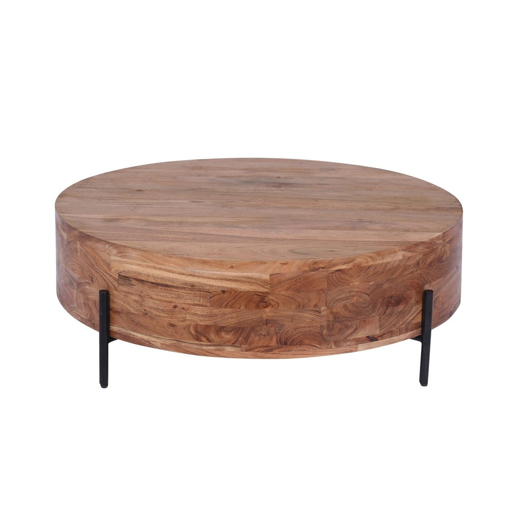 Modern Industrial Round Coffee Table - Natural Acacia Wood