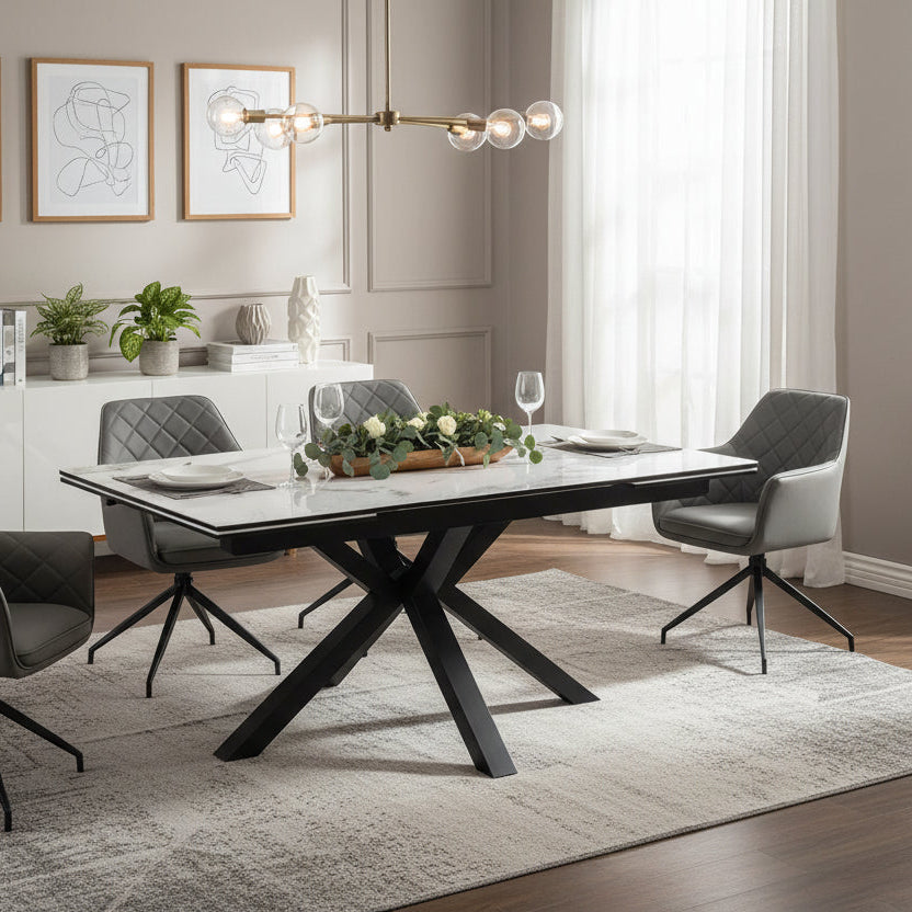 Allegra White Dining Set with 6 Cavallo Rotating Chairs