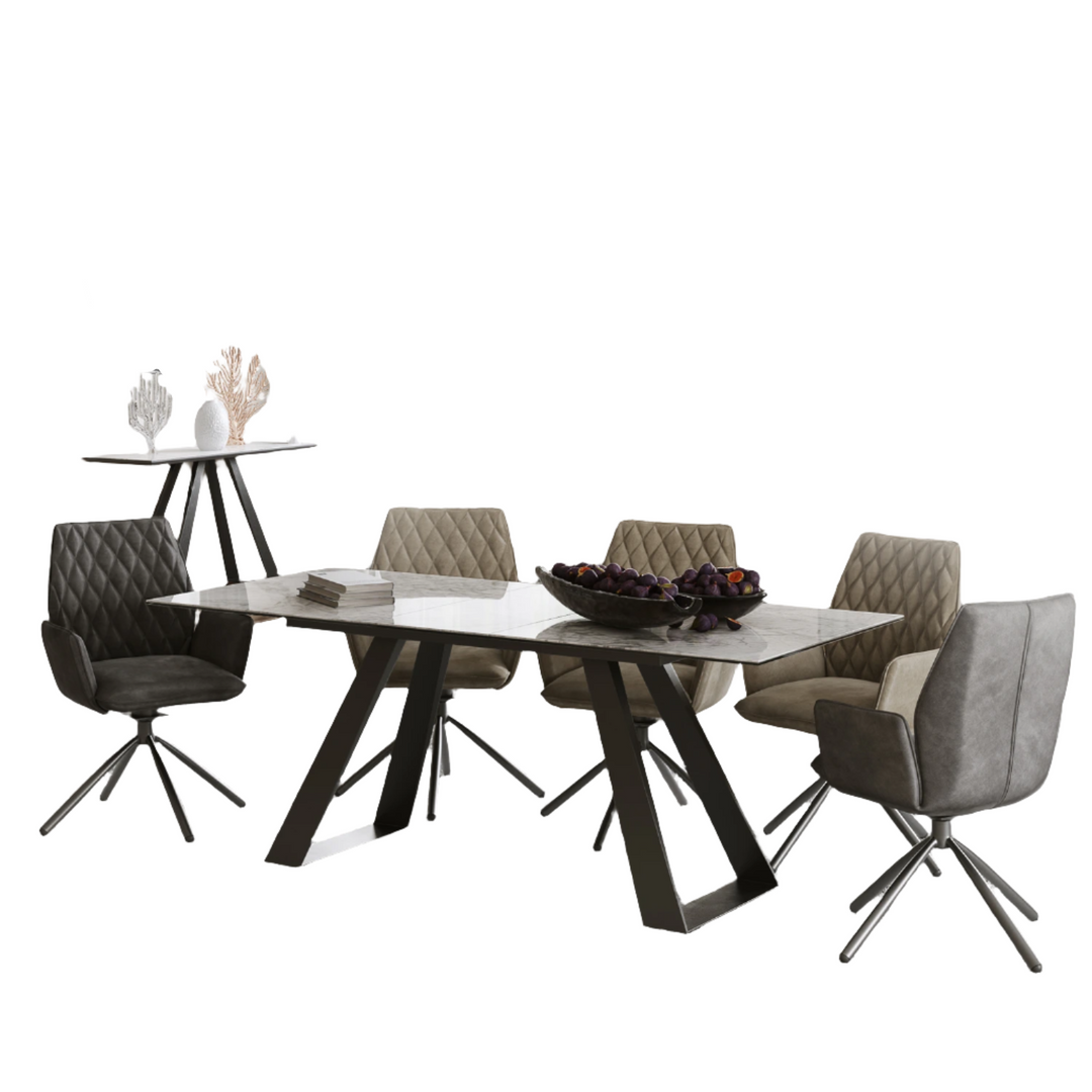 Lavarno 160-200cm Grey Gloss Ceramic Extending Dining Table With Twist Dining Chairs