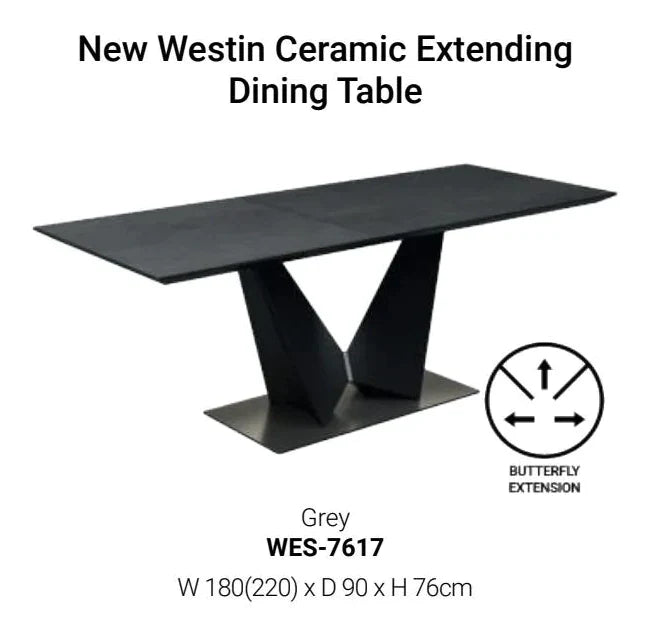 Westin Graphite Ceramic Extending Dining Table With 6 Chairs