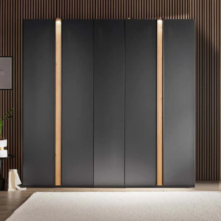 Hobart Hinged Door Wardrobe in Graphite and Bianco Oak Front