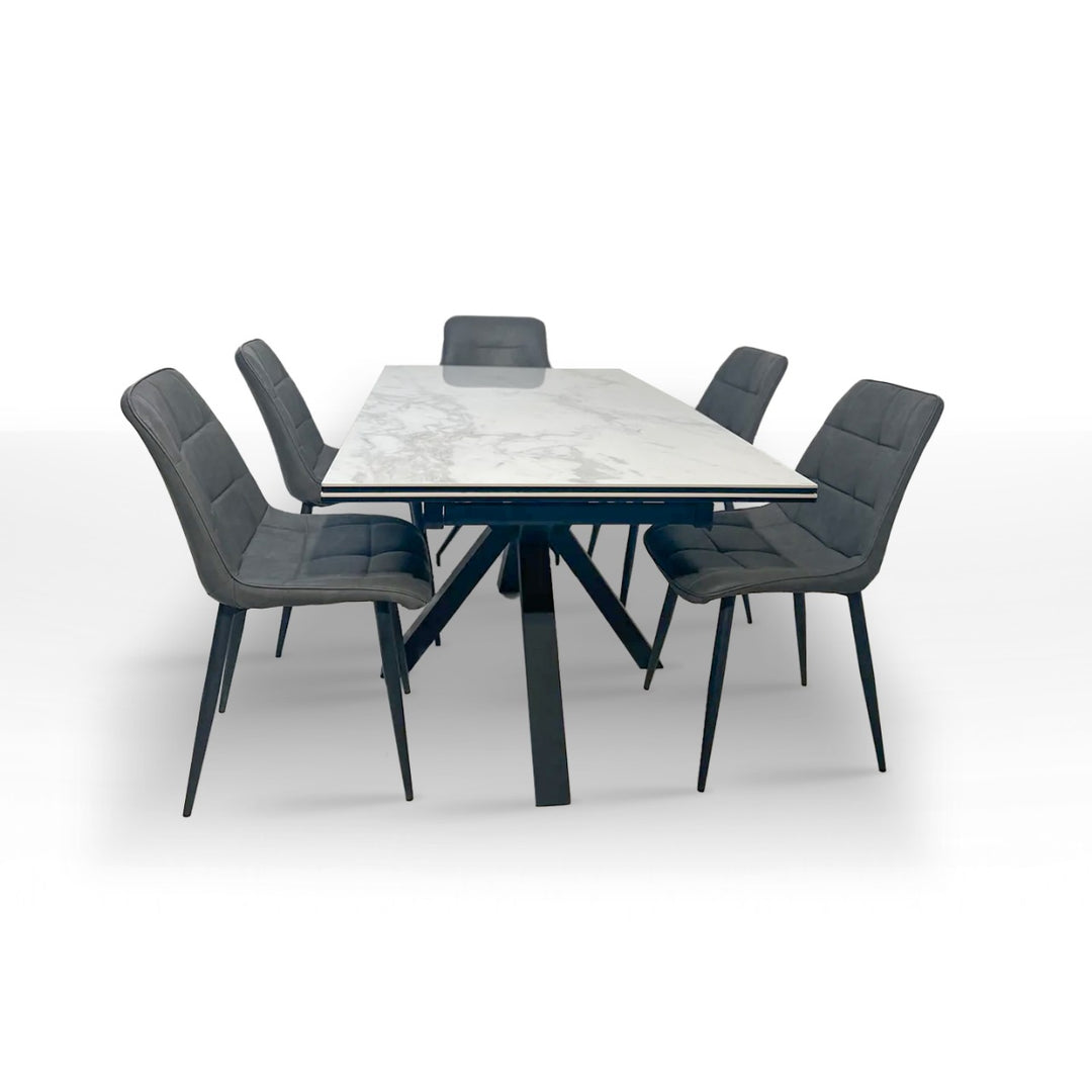 Marco White Ceramic Large Extending Dining Table With Tessan Dining Chair Grey - Evoke Home 