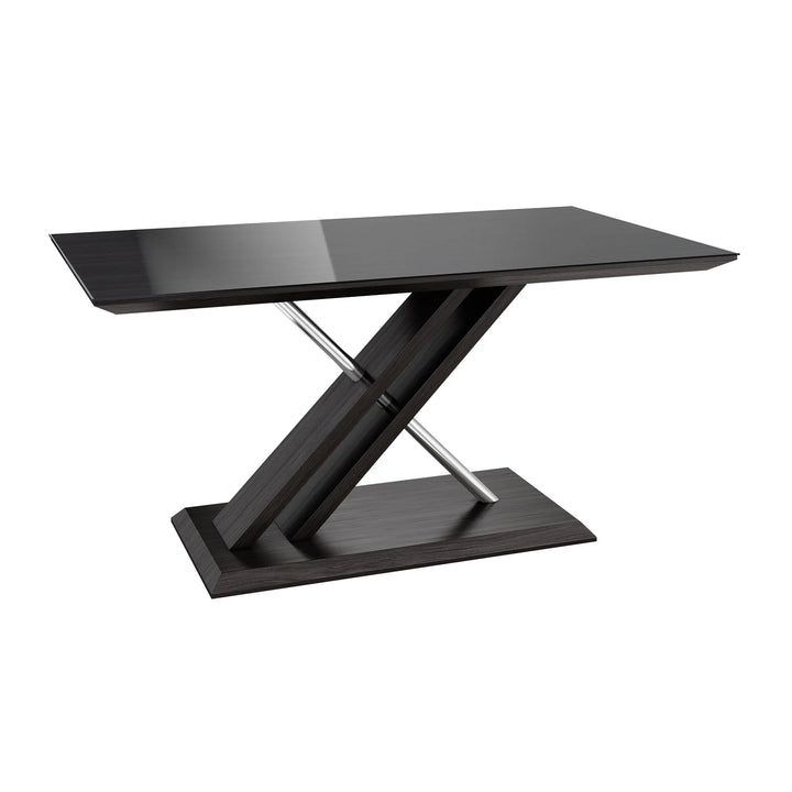 160cm Modern Dining Table with Black Glass Top & X-Base