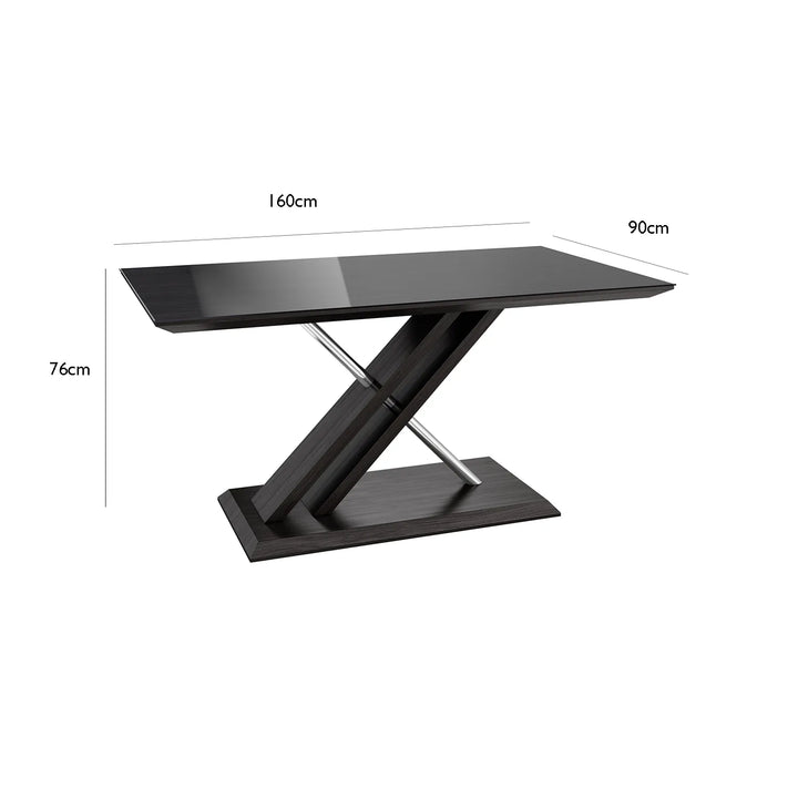 160cm Modern Dining Table with Black Glass Top & X-Base