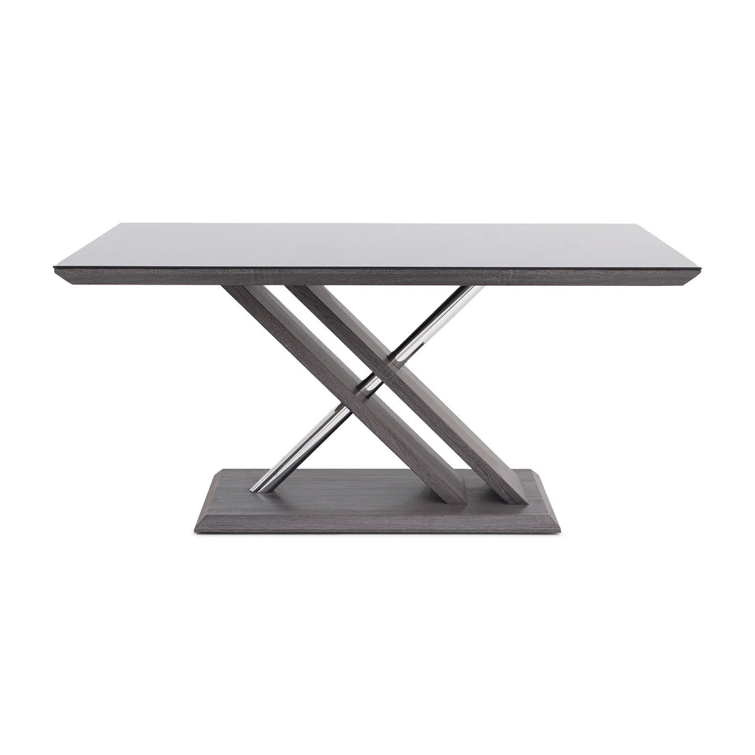 160cm Modern Dining Table with Black Glass Top & X-Base