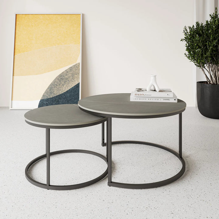 Sleek Grey Ceramic Nesting Coffee Tables
