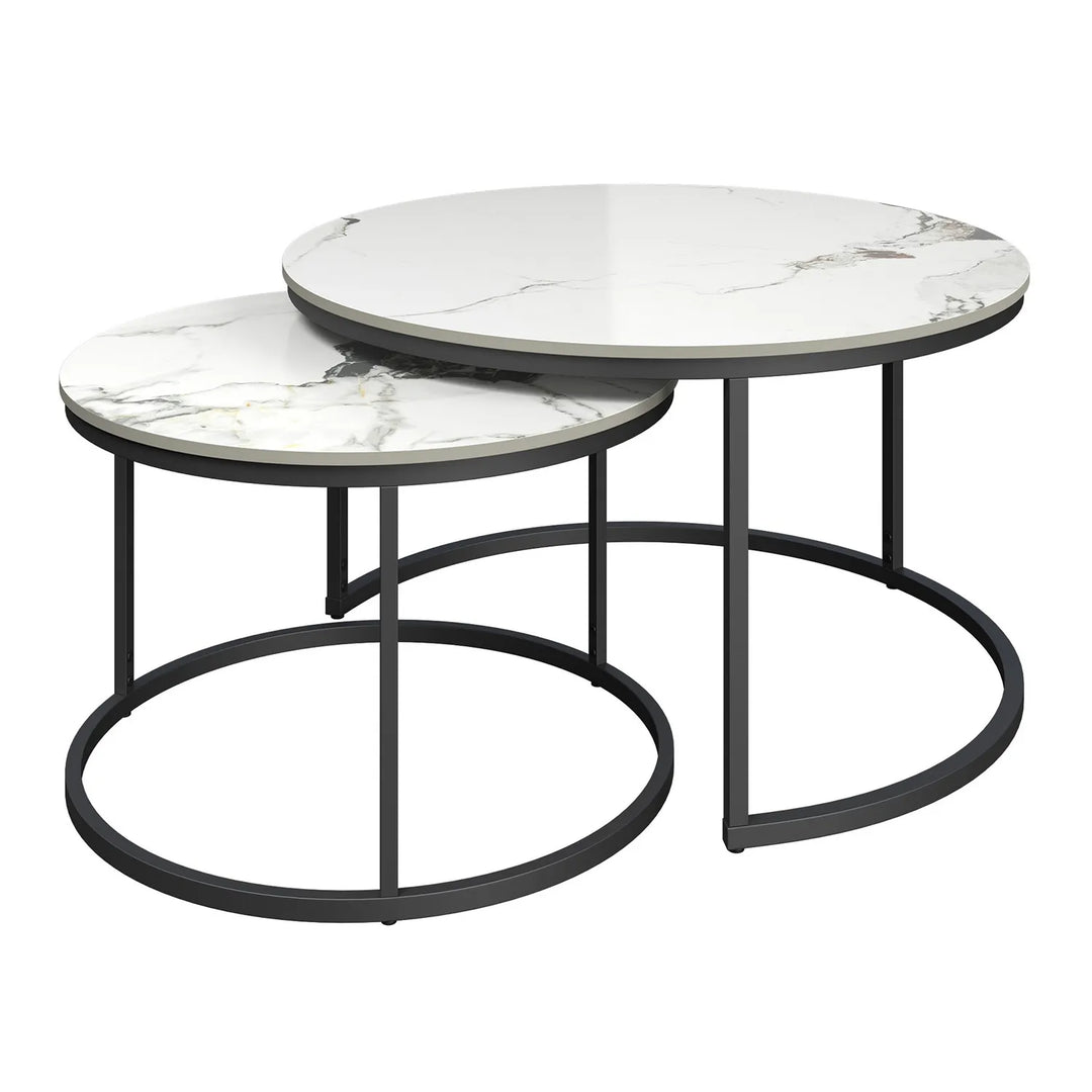 Luxury White Ceramic 2-Piece Coffee Table Set